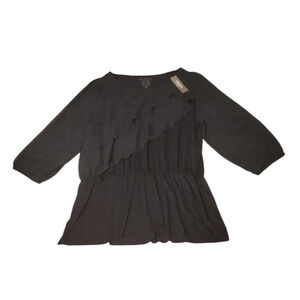 Chicos Black Blouse Top Sheer 3/4 Sleeve Goth Layers Stretch Women 3 (XL 16/18))